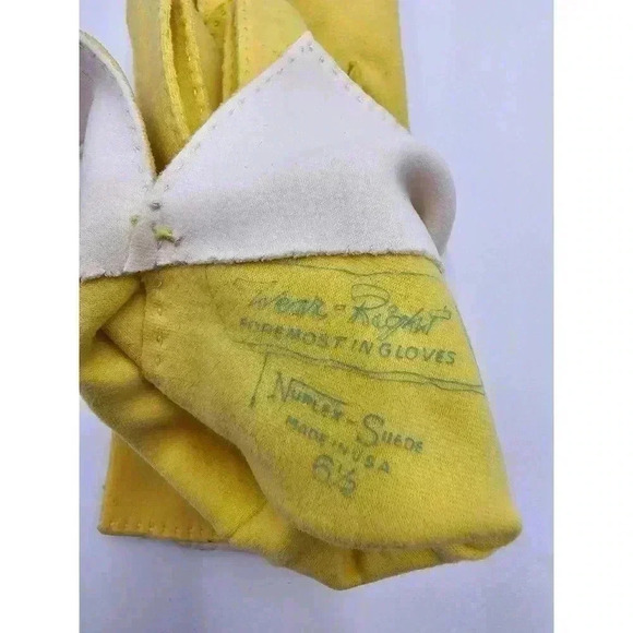 Vtg Wear Right Women's Size 6.5 Yellow Suede Gloves - Picture 6 of 6